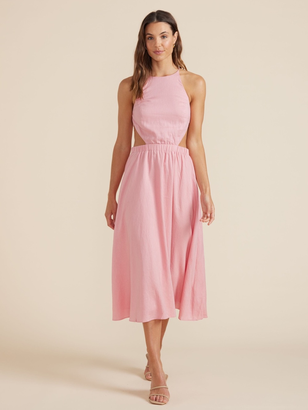 MINKPINK Payton Midi Dress Pink Cutout Dress, Size XS